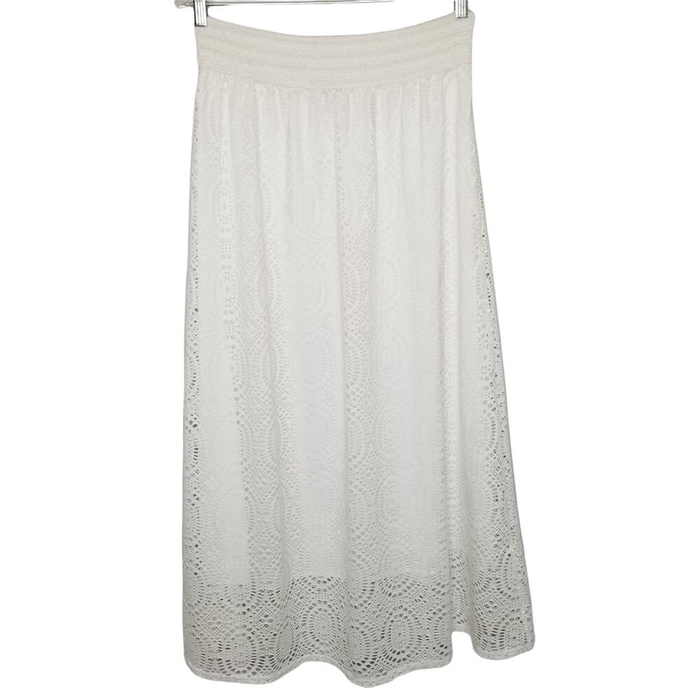 Magic Medium Skirt Knit Lace Cutout Hippie BoHo Romantic Maxi Stretch Waist - Picture 2 of 6